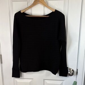 Vila Milano Women’s Wide Boat Neck Black Ribbed Knit Sweater